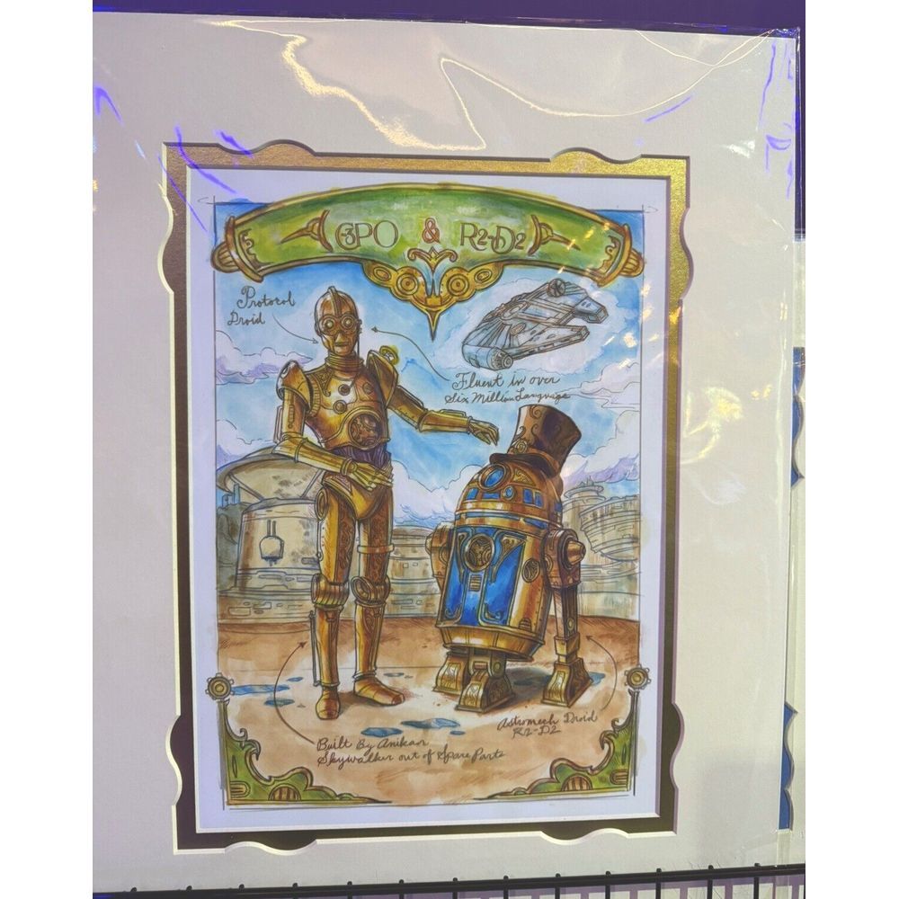 2025 Disney Parks WonderGround Mark Page C-3PO &‎ R2-D2 Steampunk 18x14 …